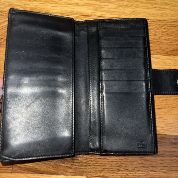 Authentic GUCCI Long Wallet Card Coin Bill Case Purse Heart Black - Picture 5 of 7